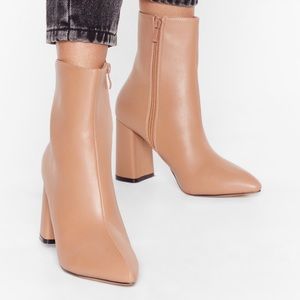 Tan Faux Leather Heeled Booties